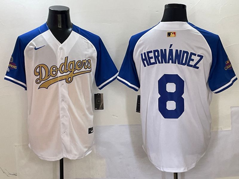 Men Los Angeles Dodgers #8 Hernandez White Blue Champion gold character Nike 2025 MLB Jersey style 504->los angeles dodgers->MLB Jersey